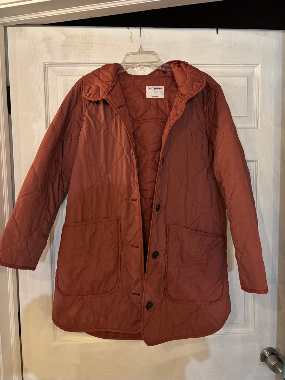 Old Navy Quilted Hooded Puffer Jacket in Rust Brown